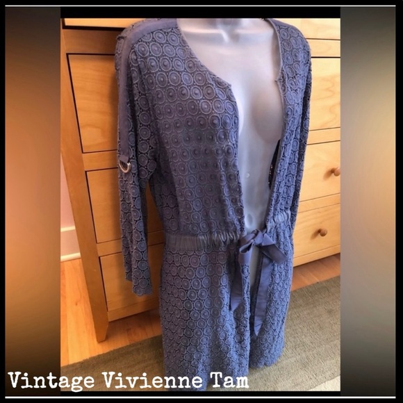 Vintage Vivienne Tam Crochet Lace  Adjustable Long Cardigan Dress n Pockets - S - Picture 16 of 16